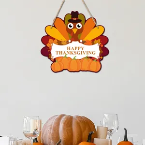 Thanksgiving wooden hanging sign turkey autumn harvest party porch wall decor plaque