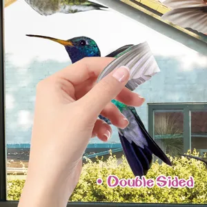 Primo piano dettagliato dell'adesivo per finestre in vetro statico anticolisione colibrì