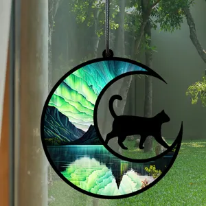 Mond Katze UV gedrucktes Hängeschild Heimdeko, Acryl Fenster Suncatcher für Schlafzimmer Wohnzimmer