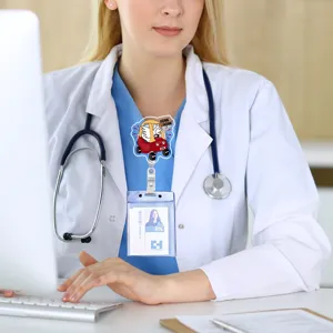 Cute silly goose badge reel ID holder for nurses, doctors, and students with clear card case.