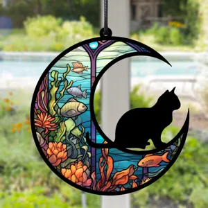 Hängende Mond Katze Acryl Ornament Suncatcher für Zuhause Schlafzimmer Fenster Dekoration