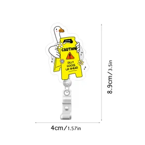 Acrylic silly goose badge reel ID card holder with cute cartoon design and metal clip.