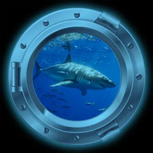 Luminous porthole wall sticker featuring a realistic deep sea shark and ocean view decoration.