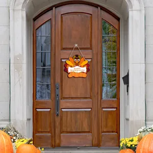 Thanksgiving turkey wooden hanging sign door decor autumn festival harvest party ornament wood.