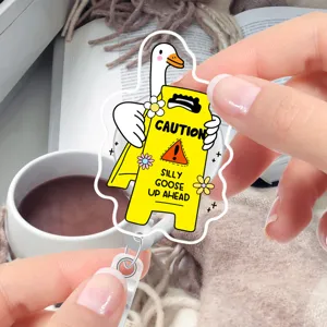 Cute silly goose acrylic badge reel ID card holder for daily office and school use.