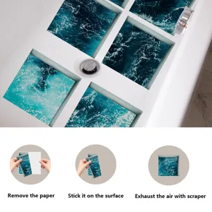 Bathroom anti slip bathtub stickers with ocean wave design, frosted waterproof safety strips.