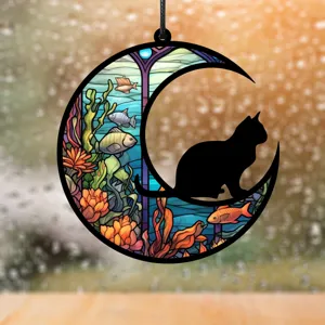 Buntglas-Stil schwarze Katze Mond Hänge-Ornament Heim Innendekoration Detailansicht
