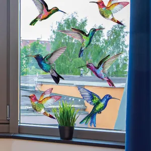 Adesivi per finestre colibri colorati anticollisione vetro statico dettagli scena.