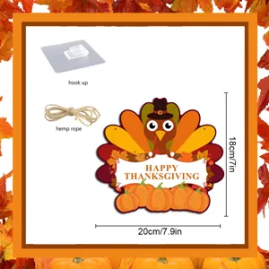 Thanksgiving wooden turkey hanging sign with hook and rope party door porch decor