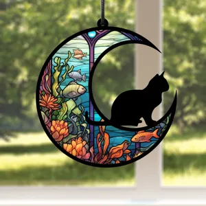 Buntglas Katze Mond Fensterhänger Sonnenfänger Ozean Fisch Acryl Wand Dekoration Ornament