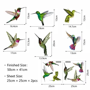 Guida dimensioni adesivo finestra anti-collisione colibrì, pellicola vetro elettrostatica.