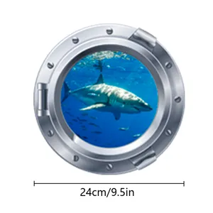 Luminous porthole shark wall sticker marine animal fridge magnet home decor detail view.