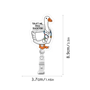 Cute duck doctor badge reel acrylic ID card holder funny nurse retractable reel 8.9x3.7cm