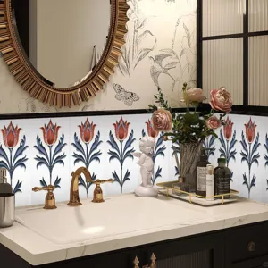 Adesivo per piastrelle floreale vintage per decorazione murale cucina e bagno impermeabile.
