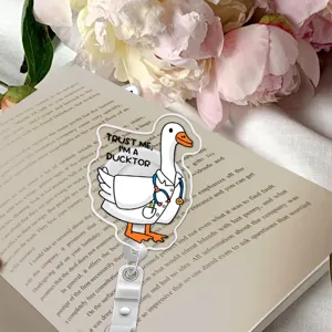 Cute doctor goose badge reel funny silly duck id card holder retractable name tag clip for work