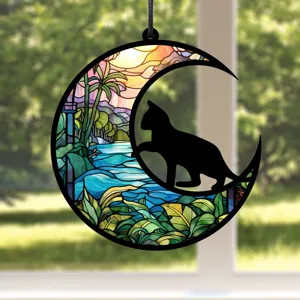Buntglas Mond Katze Hängende Dekoration für Fenster Inneneinrichtung Detailansicht