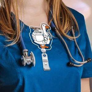 Fun doctor duck badge reel retractable ID card holder for nurses, doctors, students, and office.