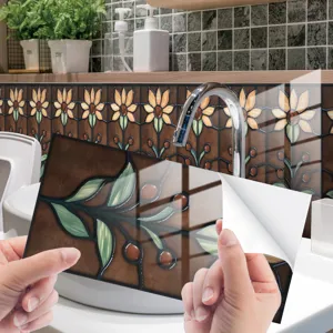 Vista dettagliata adesivo per piastrelle stile retro smaltato, decorazione murale adesiva per cucina.