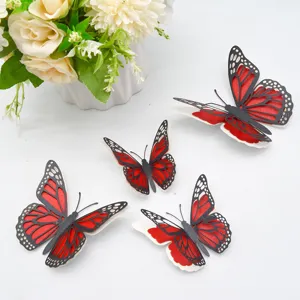 3D holle vlinder muurstickers, rood zwart parelmoer papier decor voor feest huwelijk thuis.
