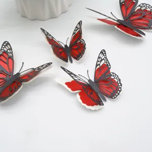 3D Holle Parelmoer Papier Vlinder Muursticker Rood Zwart DIY Huisdecoratie Ambacht