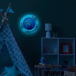 Luminous porthole shark wall sticker and cute fridge magnet for kids room decor glow in dark.