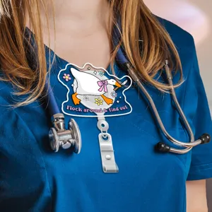Cute silly goose badge reel funny nurse ID card holder retractable name tag holder for work.
