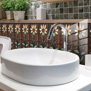 Adesivo per piastrelle girasole retro per decorazione murale bagno, impermeabile e autoadesivo.