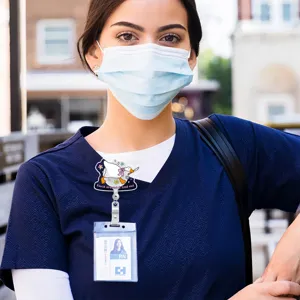 Detailed view of the silly goose badge reel and ID card holder set, perfect for medical staff.