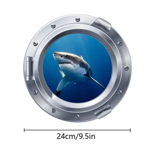 Simulation porthole shark wall sticker 24cm luminous fridge sticker home decor waterproof