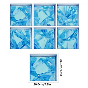 Detail view of square blue ice texture anti slip sticker with 20cm dimension guide.
