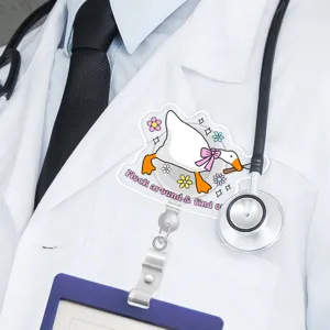 Cute silly goose acrylic badge reel id holder retractable clip for nurse doctor student