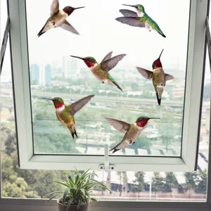 Adesivo statico per finestre con colibrì, pellicola protettiva PVC anticollisione trasparente.