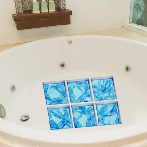 Anti-slip bathtub stickers, blue crystal texture frosted waterproof mat for bathroom safety.