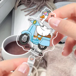 Cute silly goose retractable badge reel acrylic ID card holder for office workers and students