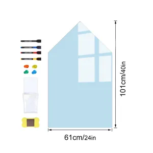 Γυάλινος πίνακας σε σχήμα σπιτιού 61x101cm με μαρκαδόρους και μαγνήτες για γραφείο.