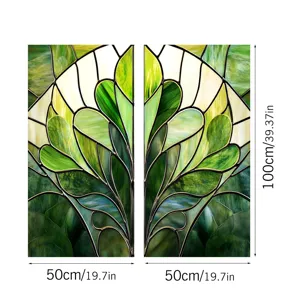 Stained Glass Window Film Green Leaves Static Cling Decorative Glass Sticker 50x100cm