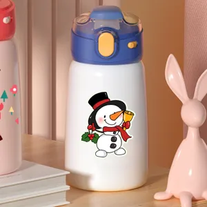 Bouteille isotherme pour enfants avec joli motif de bonhomme de neige, gourde en acier inox.