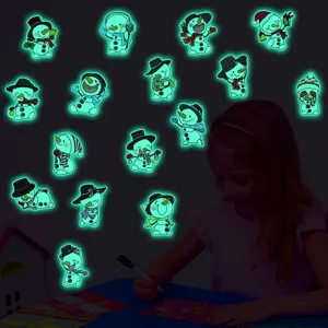 Stickers muraux bonhomme de neige phosphorescents, autocollants lumineux mignons pour enfants.