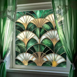Green gold art deco window film static cling decorative glass sticker for home decor