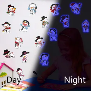 Stickers muraux bonhomme de neige phosphorescents chambre enfant, déco jour et nuit.