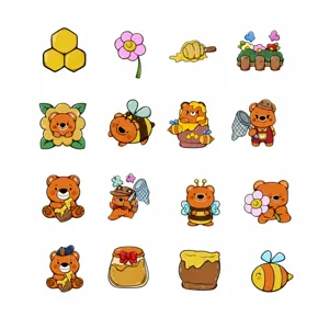 Ensemble d'autocollants muraux ours et abeille de dessin animé mignon avec dimensions.