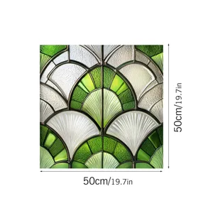 Decorative colorful PVC static window film with art deco fan pattern, size 50x50cm.