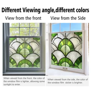 Decorative green stained glass window film static cling privacy art deco film for home