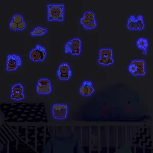 Stickers muraux lumineux ours abeille dessin animé brille dans le noir déco chambre bébé