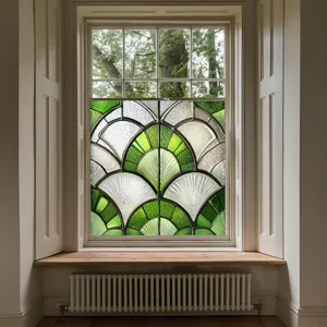 Art deco green stained glass window film, static cling PVC decorative sticker for home