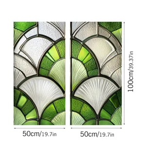 Green art deco window film stained glass privacy sticker static cling 50x100cm panel