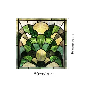 Decorative static glass window film green fan art deco privacy sticker for home decor