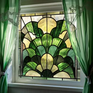 Art deco stained glass window film, decorative static cling privacy window sticker design.