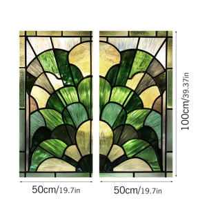 Stained glass window film decorative privacy static cling film Art Deco green 50x100cm