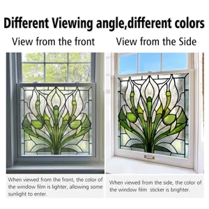 Decorative stained glass window film, static cling floral PVC privacy sticker for home.